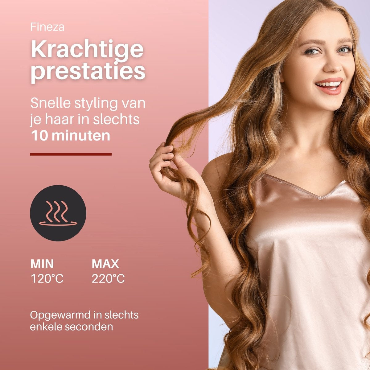 Fineza Waffelzange 25mm - Keramischer Lockenstab mit 10 Temperatureinstellungen - RosÃ©gold