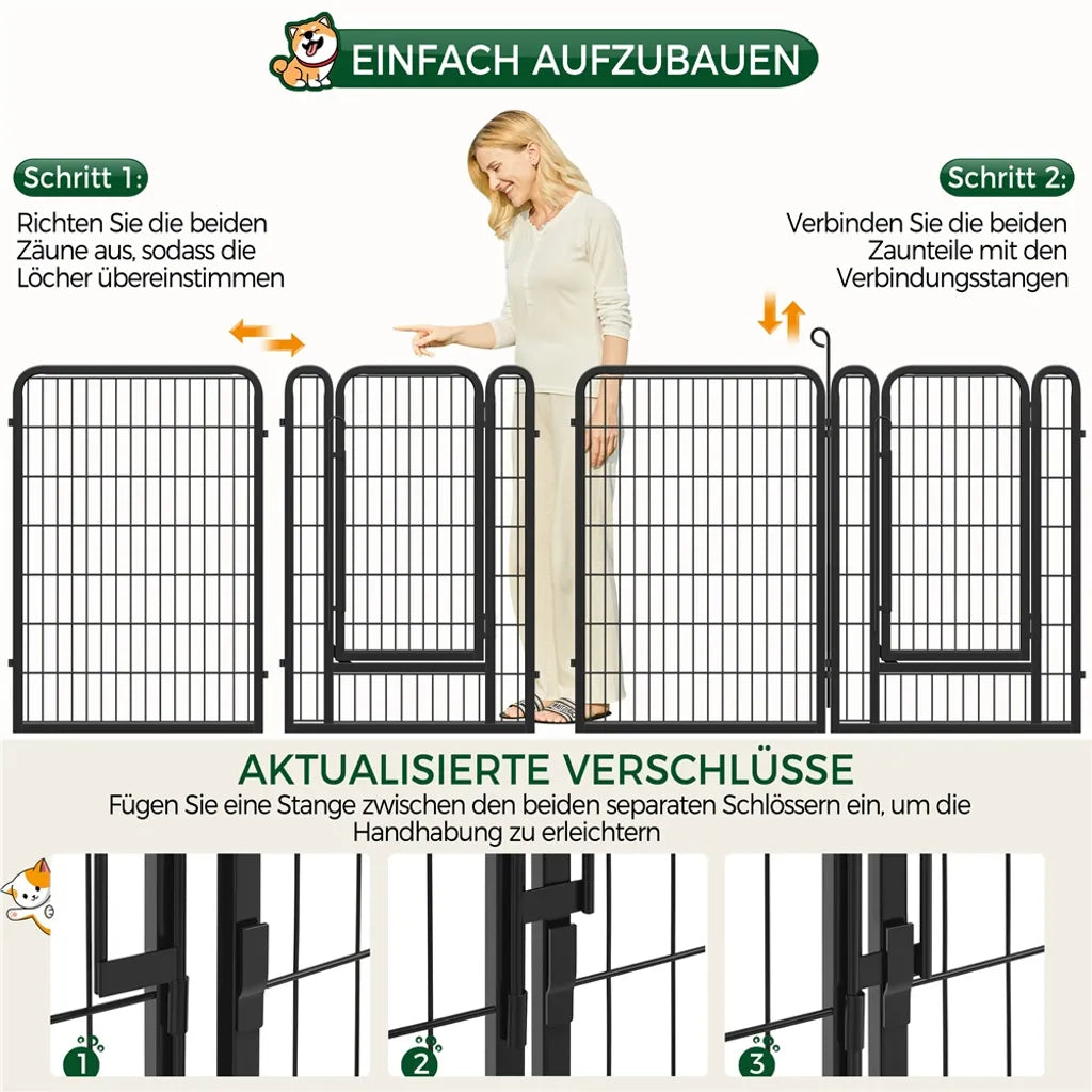 Yaheetech Welpenauslauf 8 Elemente 100 x 68 cm – Schwarz – Zusammenklappbarer Hundeauslauf mit Tür für Welpen und kleine Haustiere