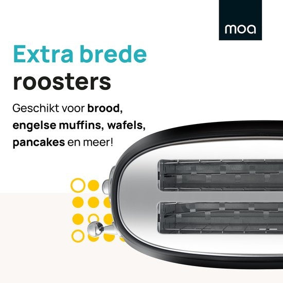 MOA Retro Toaster XL - 6 Heizstufen - 4 Sandwiches gleichzeitig - 1500W - Aufwärm- und Auftaufunktion - Schwarz
