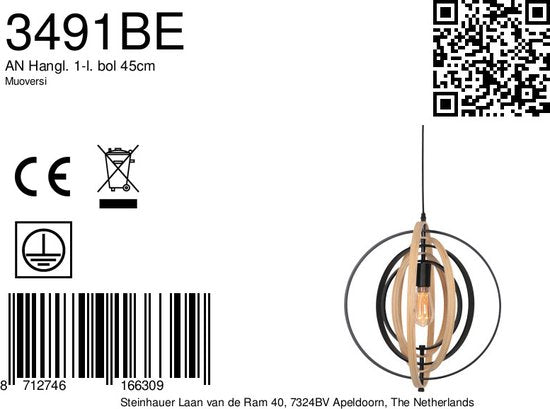 Anne Lighting – Hängeleuchte – Muoversi – natur – Holz – Ø 45 cm – E27 – 3491BE