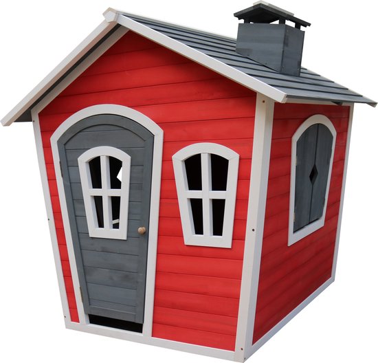 Sunny Olaf Spielhaus in Rot/Grau – FSC-Holz – Spielhaus für den Garten / den Außenbereich – Gartenhäuschen für Kinder