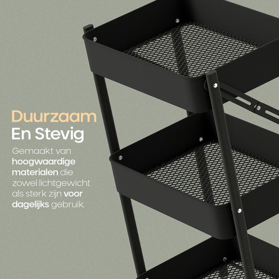 O'DADDY® Küchenwagen zusammenklappbar - 3 Lagen - Servierwagen auf Rädern - Küchenwagen - Rollbarer Tisch - Aufbewahrungswagen - Aufbewahrungswagen - Küchenregal - Schwarz