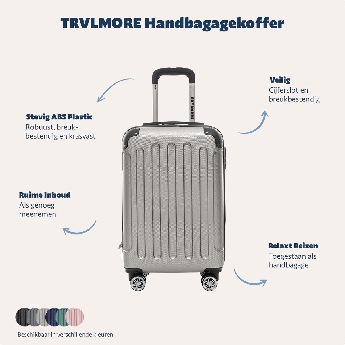 TRVLMORE Handgepäck Koffer mit Rädern - Zahlenschloss - 54x36x20cm - 38L - Champagner