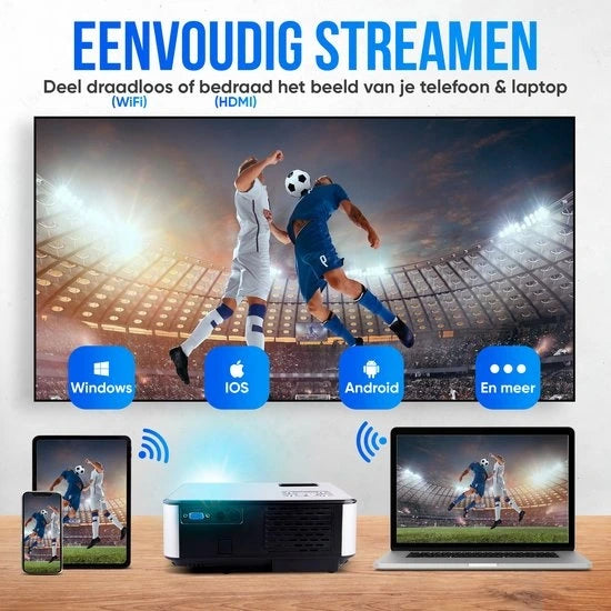 Strex Beamer - WiFi & Telefon-Streaming - 7000 Lumen - 22 x 16 x 8,7 cm - Schwarz