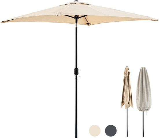 Tristar Stabsonnenschirm – quadratisch – 200 x 200 cm – Balkon & Garten – neigbar – inkl. Schutzhülle – PA-7902 – Beige