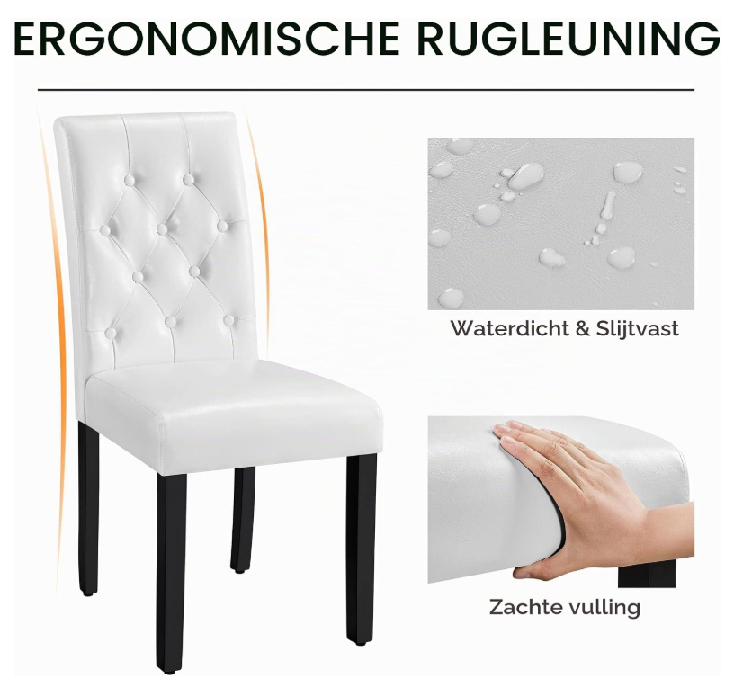 Yaheetech Esszimmerstühle, 2er-Set – Weiß – 45,5 x 60,5 x 98 cm – Hohe Rückenlehne, Kunstleder