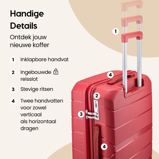 SKYCASES Urban Adventurer - Mittelgroßer Reisekoffer - Zahlenschloss - 44x27x66cm - 78L - Reisekoffer mit Kofferschloss - Spinner-Räder - Rot V2