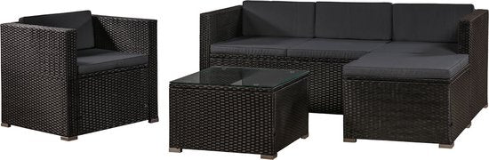 Polyrotan Lounge-Set Punta Cana L - Schwarz