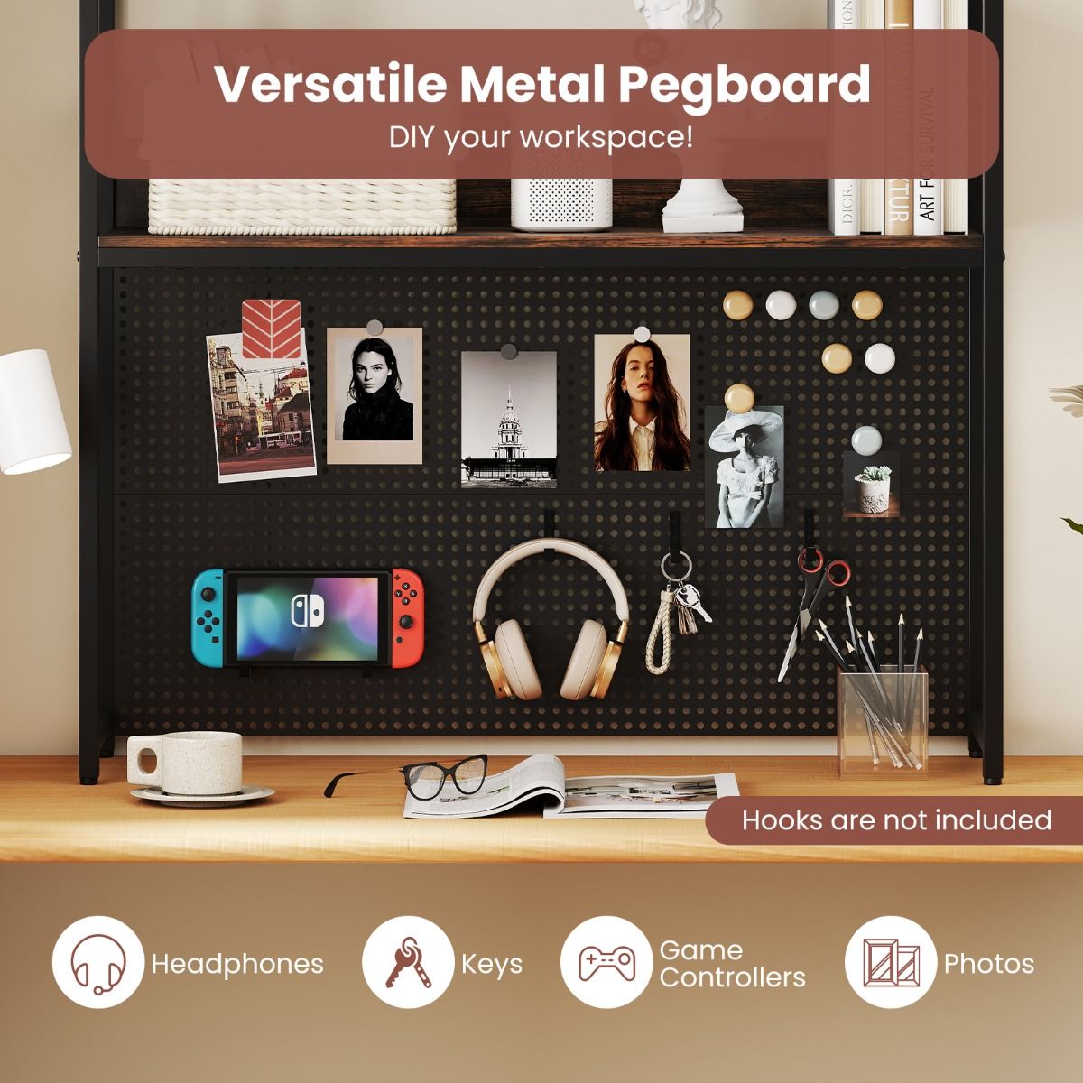 Coast Schreibtischregal mit Pinnwand & Metallrahmen, 2-stöckiges Bücherregal, 94x27x103 cm, rustikal braun & schwarz