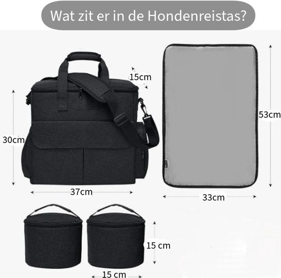 Reisetasche für Hunde – Hundetasche mit Futterbehältern – Reisetasche – Hund oder Katze – 37 x 15 x 30 cm