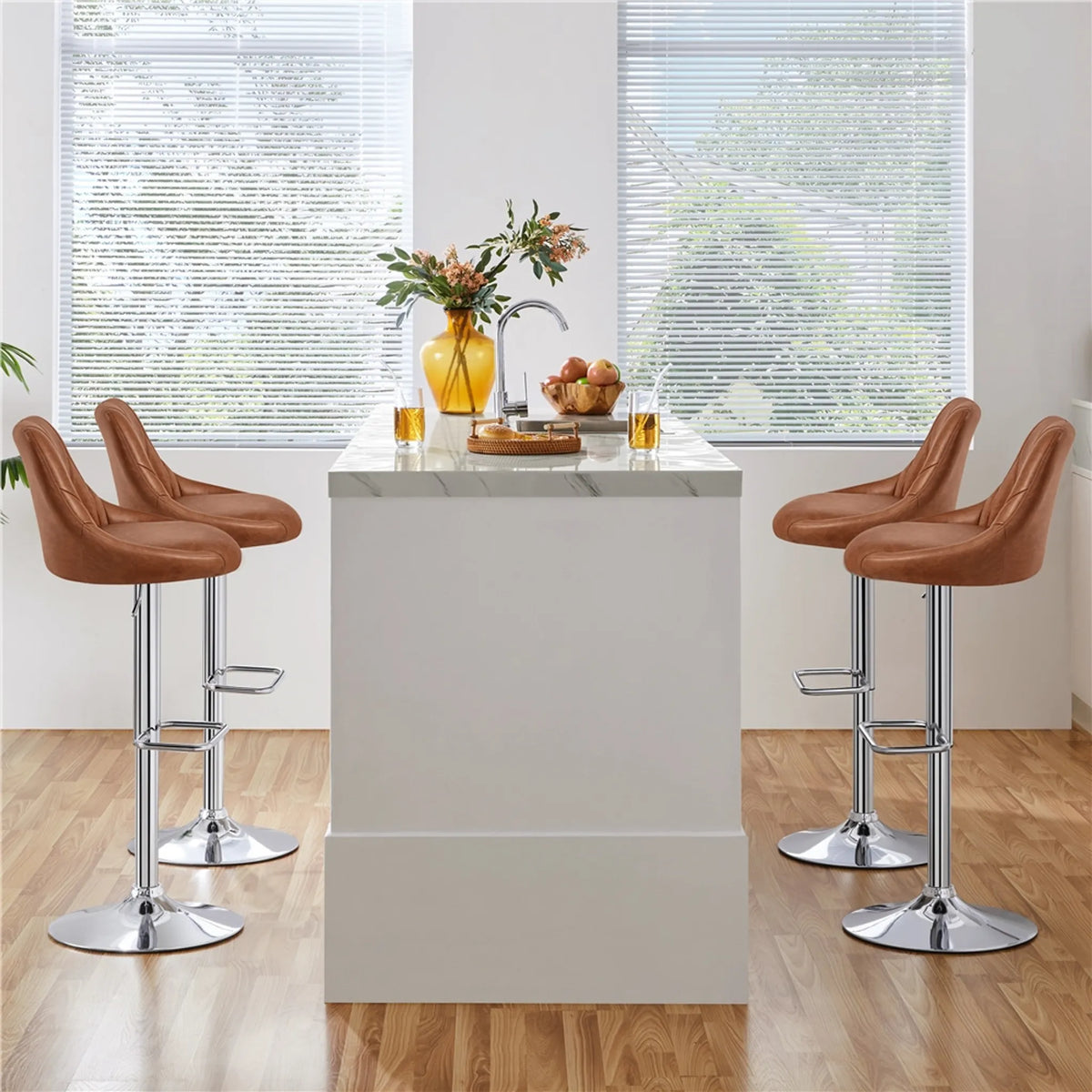 Yaheetech 2er-Set verstellbare Barhocker / Barstühle 86–107,5 cm – stilvolles Braun – Kunstleder und Metall