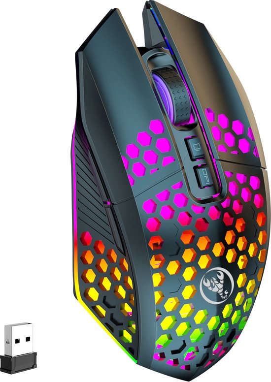 HXSJ T500 Gaming-Maus - Ultraleicht - RGB-Beleuchtung - Helles Schwarz