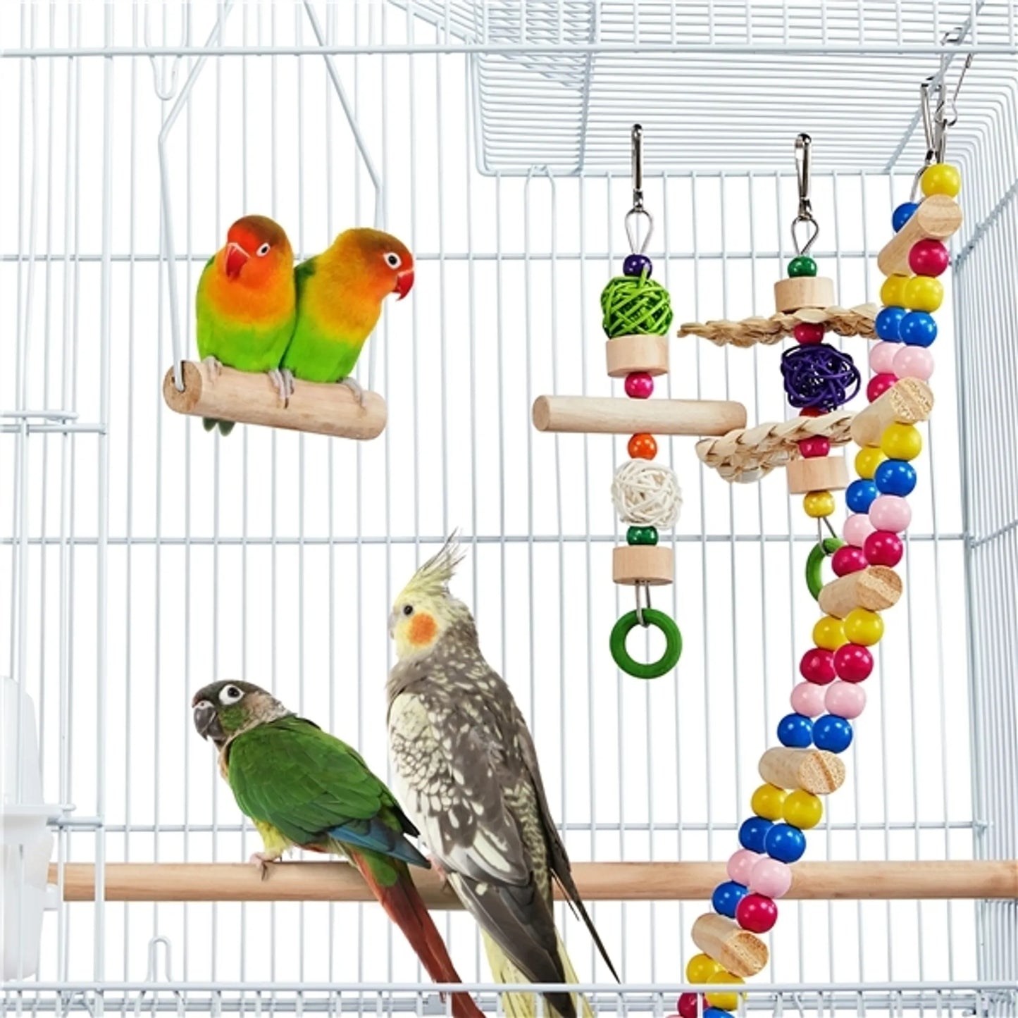 Yaheetech Vogelkäfig mit fahrbarem Untersatz - ausgestattet mit 10 mm Stangenabstand und herausnehmbarer unterer Schublade und inklusive Spielzeugset - für Sittiche und Kanarienvögel - weißes pulverbeschichtetes Metall - 46 x 35,5 x 158,5 cm