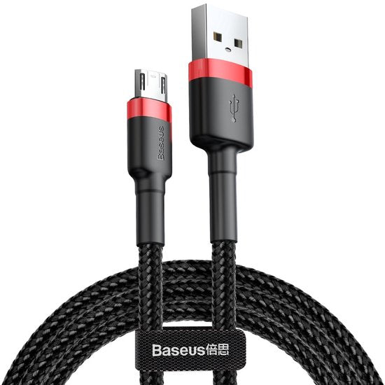 Baseus – Universelles USB-zu-Micro-USB-Kabel – Geeignet u. a. für Samsung und andere Geräte – 2 Meter – 1,5 A – Schwarz/Rot