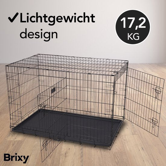 Brixy Hundebank - Bank für Hunde - Größe XXL - faltbar - 122 x 76 x 84 CM - 2 Türen - Schwarz