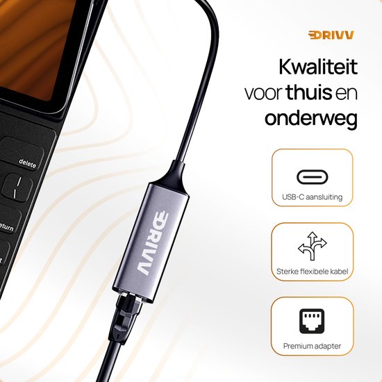 Drivv. USB-C zu Ethernet Adapter / Internet / Netzwerk - 10/100/1000 MBps - Grau