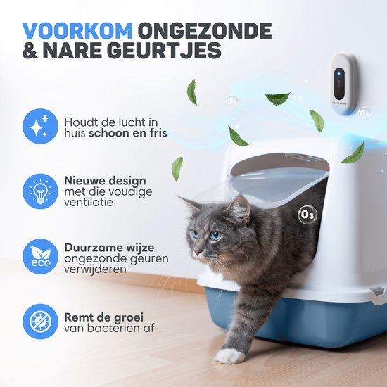 Vulpes Goods® Pets - Geruchsbeseitiger für das Katzenklo - Geruchsbeseitiger für Katzen - Aktivsauerstoff, Ozon & Ionen - Wiederaufladbar - Luftbeseitiger - Weiß - PRO Version