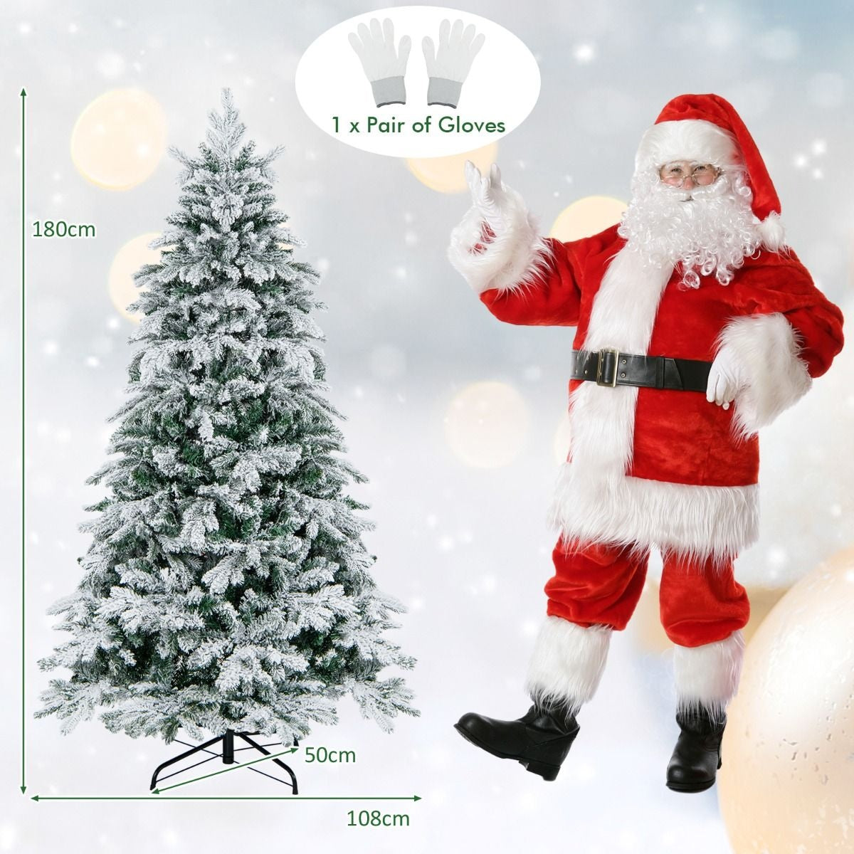 180 cm großer künstlicher Weihnachtsbaum Beflockter Weihnachtsbaum mit 1415 Zweigspitzen 260 warmweiße LED-Lichter Beleuchteter Weihnachtsbaum Weiß + Grün