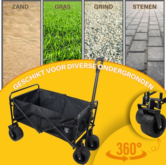 Zusammenklappbarer Wagen - 130 kg Tragkraft - Wagen mit stabilem Rahmen - 83x52x56 cm - Strandwagen - Breite Räder