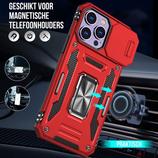 Podec-Hülle für iPhone 11 Pro, rot – Handyhülle – Anti-Shock-Case, Hybrid-Armor-Hülle mit Ständer und Ring sowie Displayschutzfolie