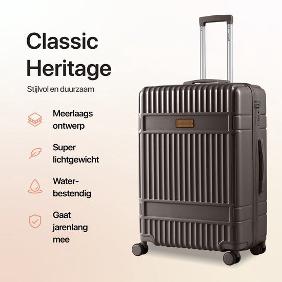 SKYCASES – Mittelgroßer Reisekoffer – Classic Heritage – Leichtgewicht – TSA-Schloss – 66 x 45 x 26 cm – 63 l – M Rollkoffer – Geräuscharme Rollen – Braun