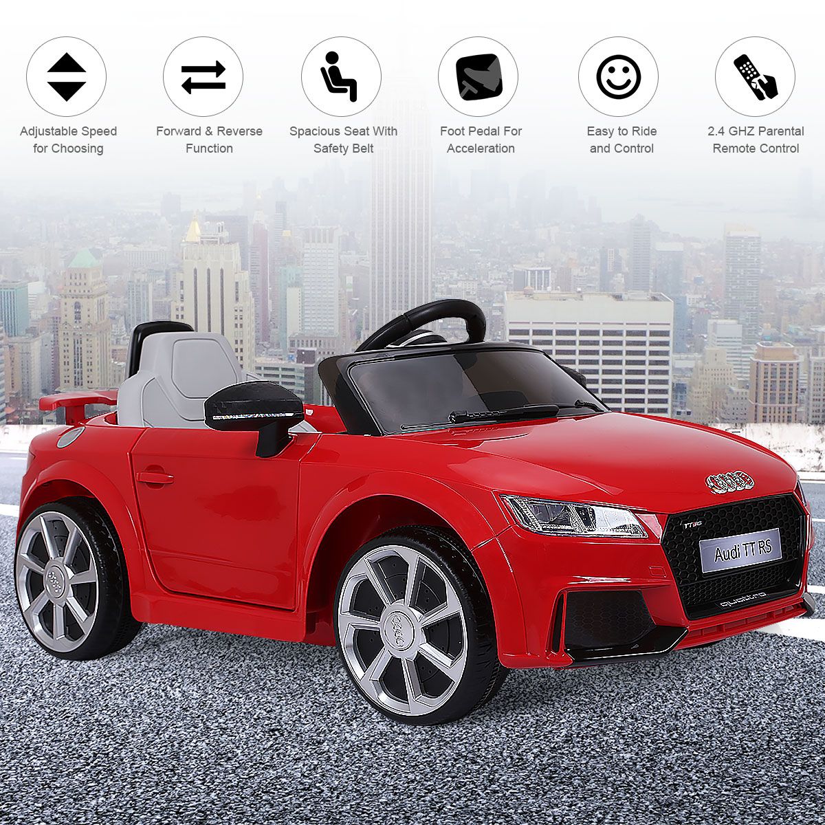 Coast Elektro-Kinderauto – 2 Motoren – Fernbedienung und Musik – rot 104 x 63,5 x 45,5 cm