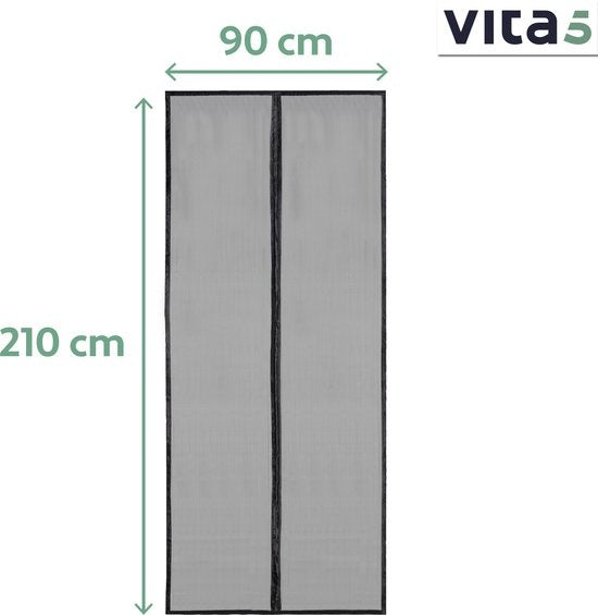 Vita5 Magnetischer Fliegenvorhang 90x210 cm - Magnetischer Türvorhang Schwarz - Türvorhang Kunststoff für Fliegen - Horn Tür