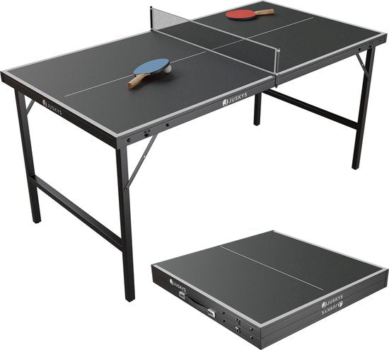 Juskys Mini-Tischtennistisch Flexi - 152 x 71 x 71 cm - Schwarz/Silber