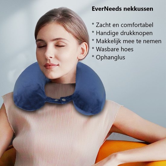 EverNeeds - Nackenkissen - Reisekissen für Flugzeug und Auto - U-Form - Memory Schaum - Blau