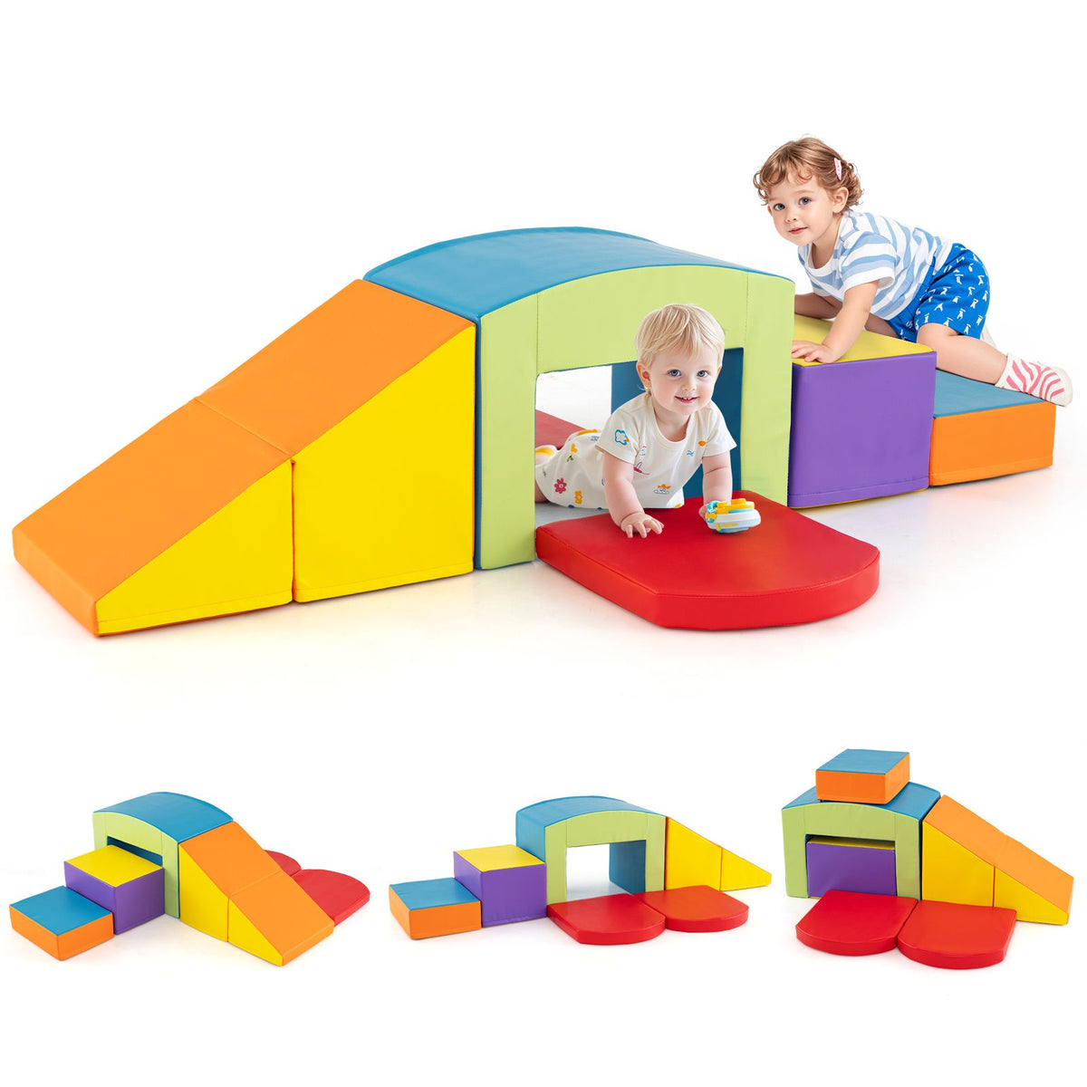 Costway Kletterklötze Set - 6-teilig & inkl. Tunnel - 60 x 41 x 46 cm - Mehrfarbig