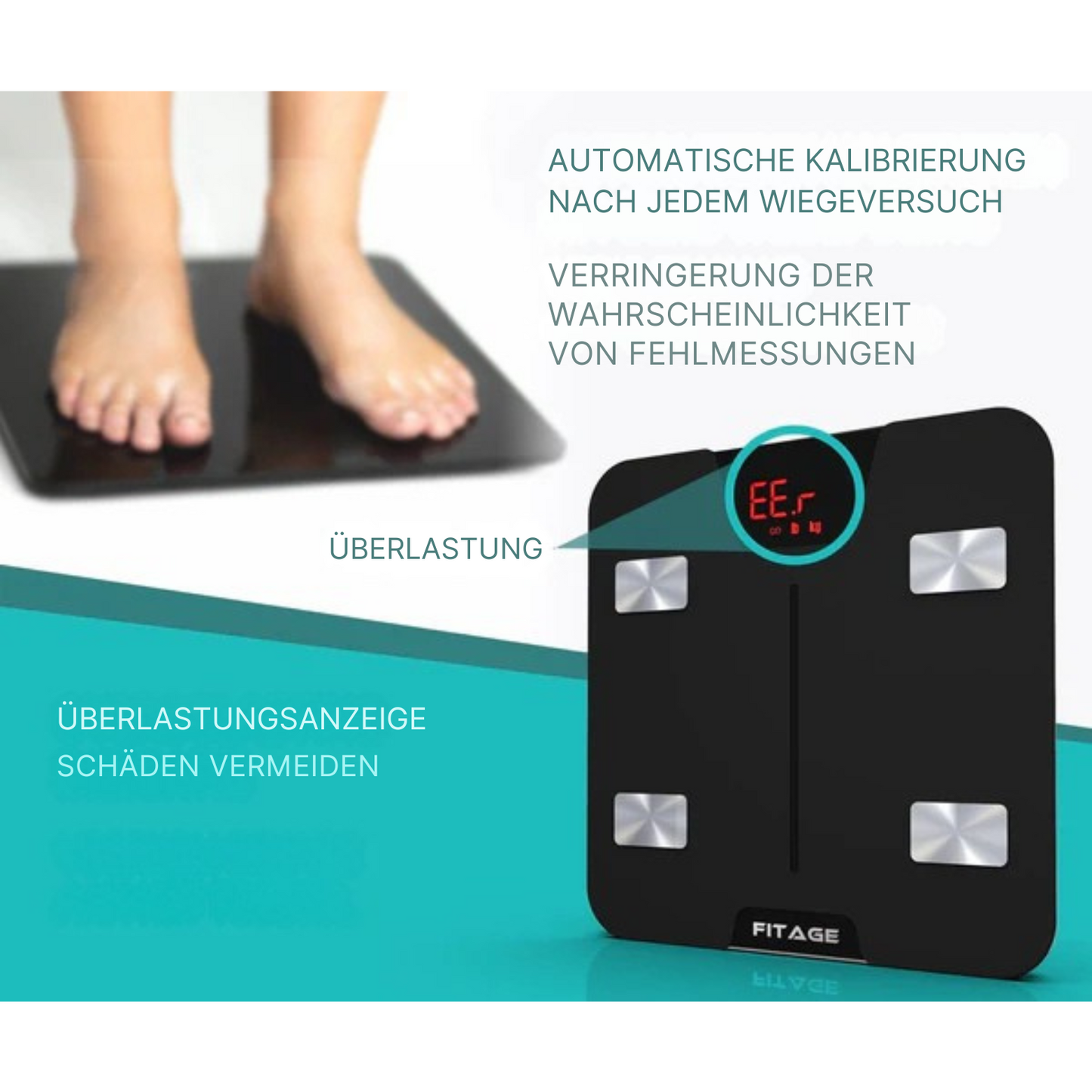 FITAGE Smart Waage - mit App - misst 17 Körperwerte - Schwarz