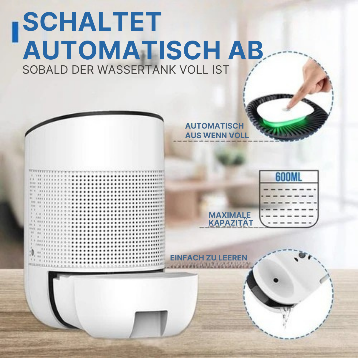 Strex Luftentfeuchter - Extrem leise - 600ml/Tag - Geeignet für Haus/Schlafzimmer & Büro - Weiß
