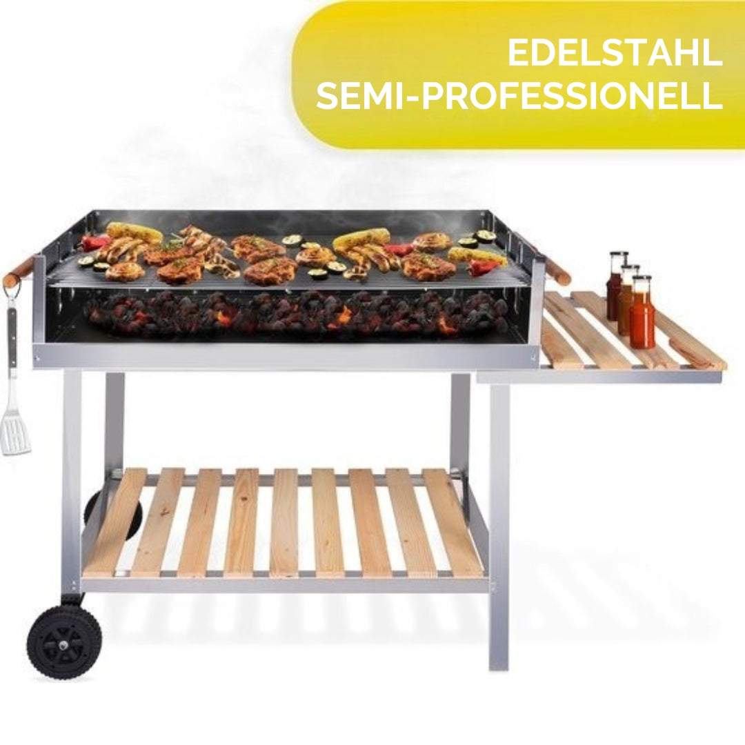 BBQ Collection Holzkohlegrill - mit Ablage & Rollen - Edelstahl - 98 x 56 x 85 cm - Silber