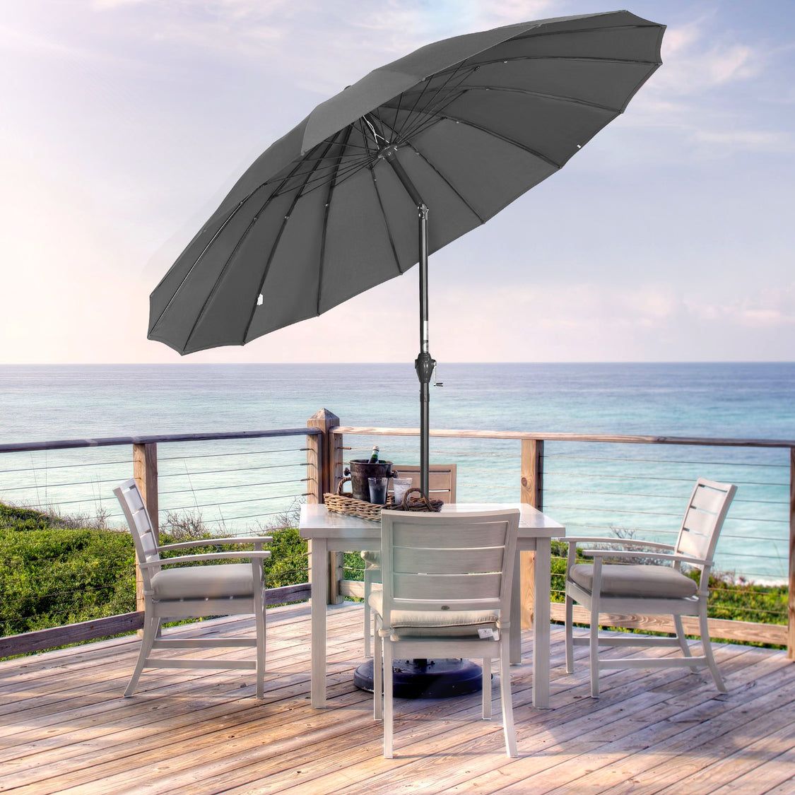 Angel Living Sonnenschirm Rund - Ø270cm - Massiv - Kippbar - Grau