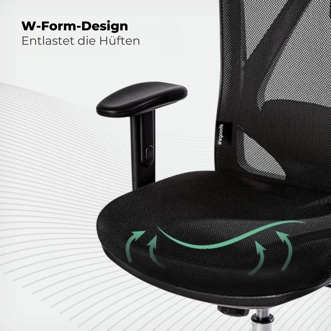 LifeGoods Ergonomischer Bürostuhl - Verstellbar - Bis zu 136 kg - Schwarz