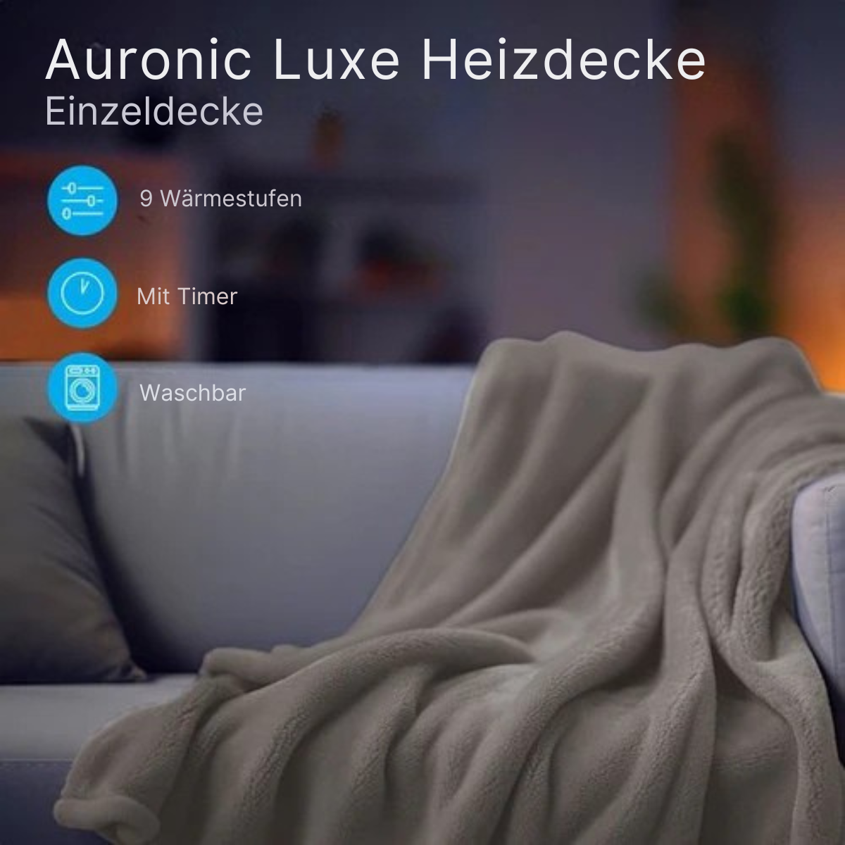 Auronic - Heizdecke - 9 Heizstufen - Überhitzungsschutz - 1 Person - 160x120cm - Grau