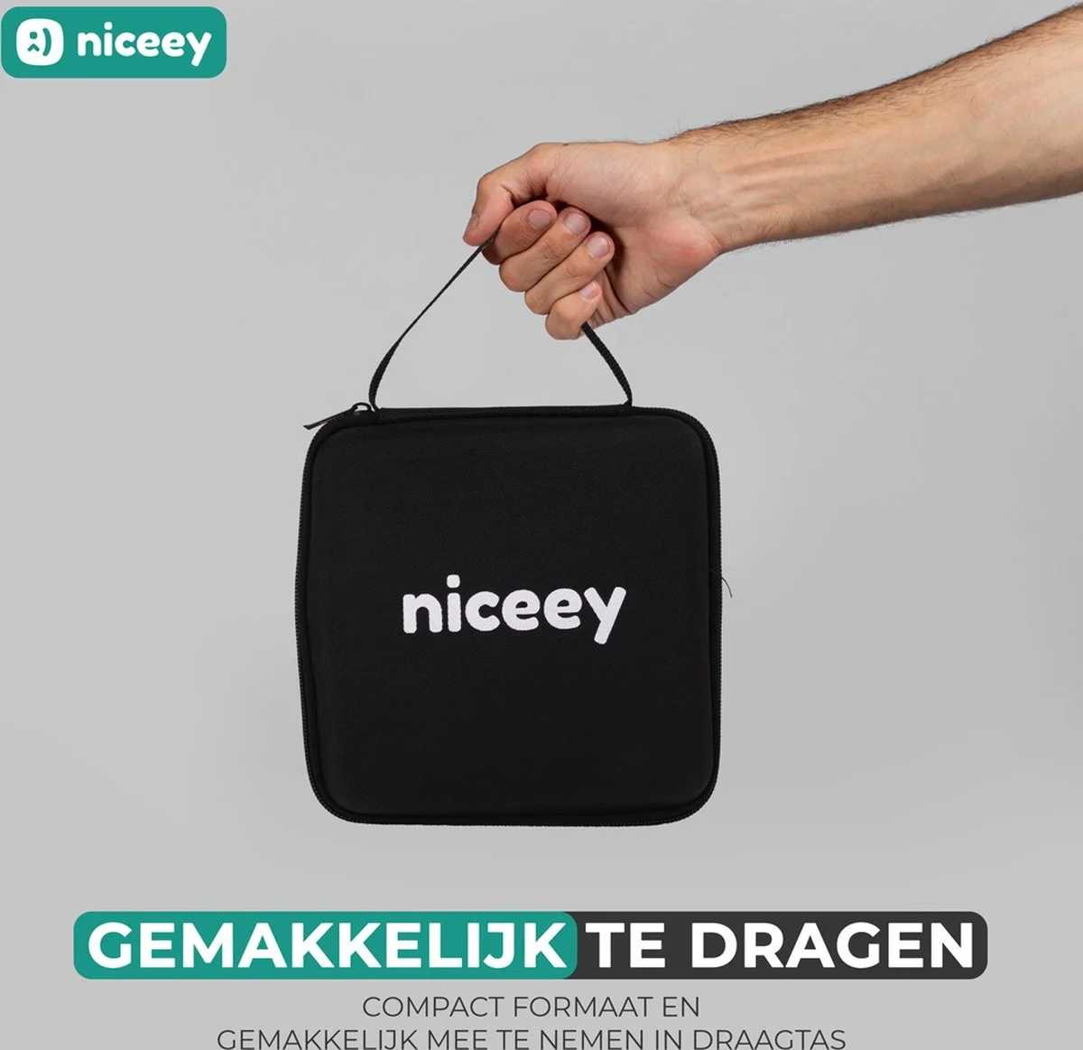 Niceey Massage Gun Mini - Leistungsstark - Kabellos - 5 Aufsätze - Sport- und Entspannungsmassagegerät - Mit Etui - Schwarz