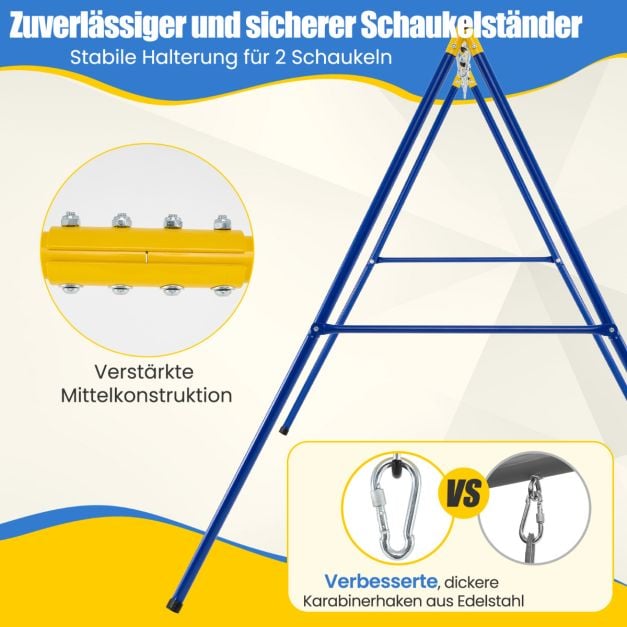 Coast Schaukelgestell A-Frame – Doppelschaukelgestell 249 x 185 x 181,5 cm – Blau/Gelb