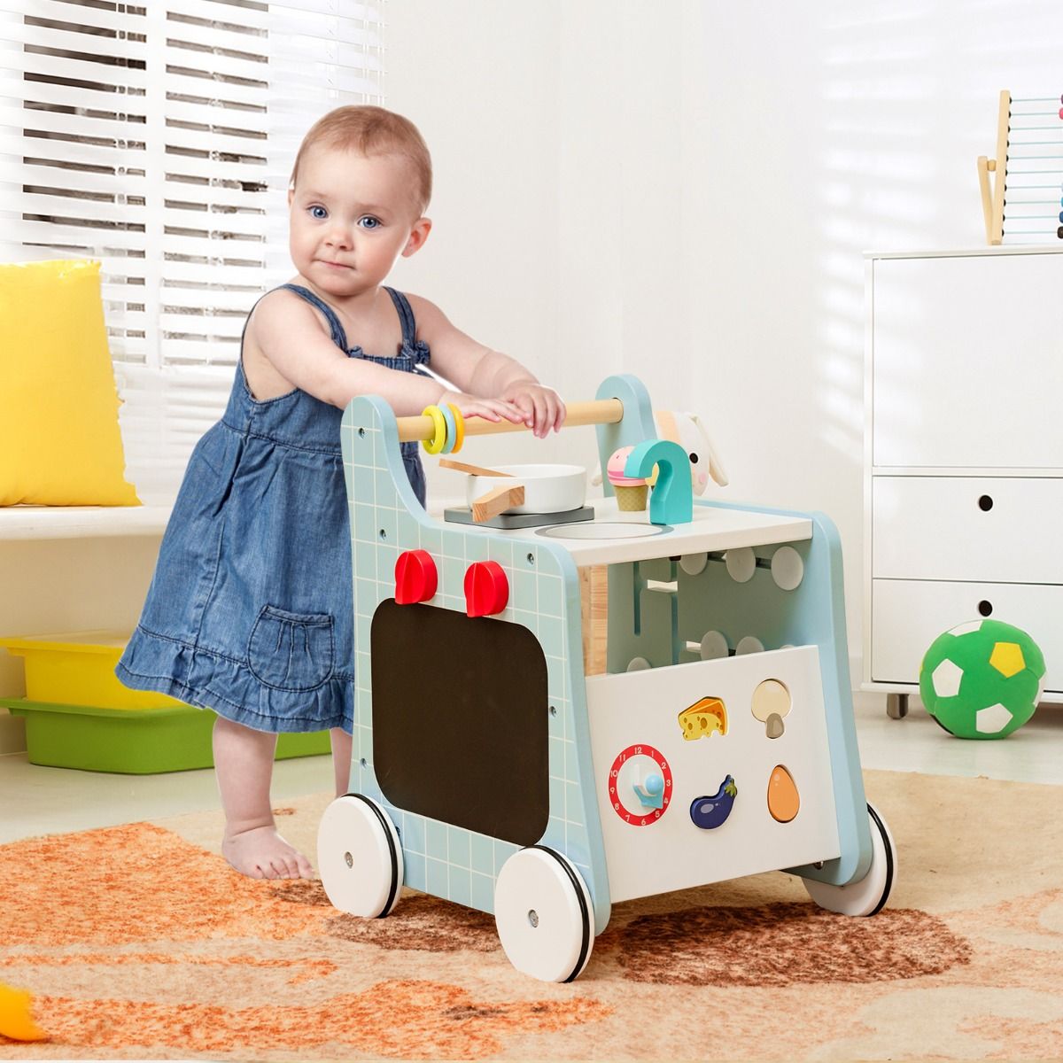 Coast 6-in-1 Kinderwagen Spielküche aus Holz - Blau - 31 x 34,5 x 42 cm