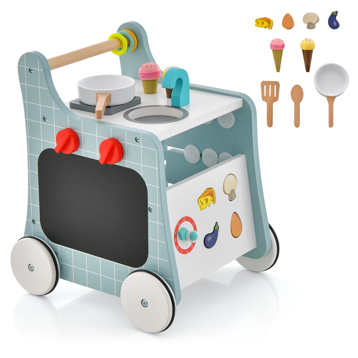 Coast 6-in-1 Kinderwagen Spielküche aus Holz - Blau - 31 x 34,5 x 42 cm