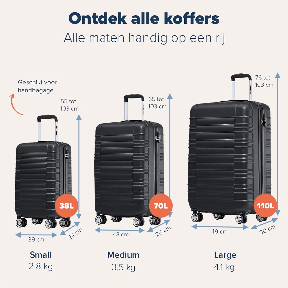 TRVLMORE - Koffer - Handgepäck - 54x36x20cm - 38L - Schwarz