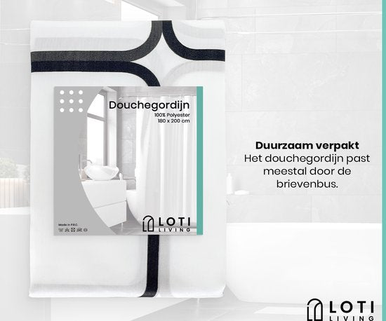 Loti Living Duschvorhang Anti-Schimmel - Würfel Design - Inklusive Ringe - Wasserdicht - Polyester - Duschvorhang 180x200 cm