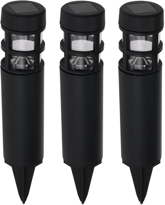 Pro Garden Solar-Gartenlampen / Steckstrahler – 3 Stück – warmweißes Licht – 7 x 28 cm – Gartenbeleuchtung – Gartenlampen – schwarz – Kunststoff