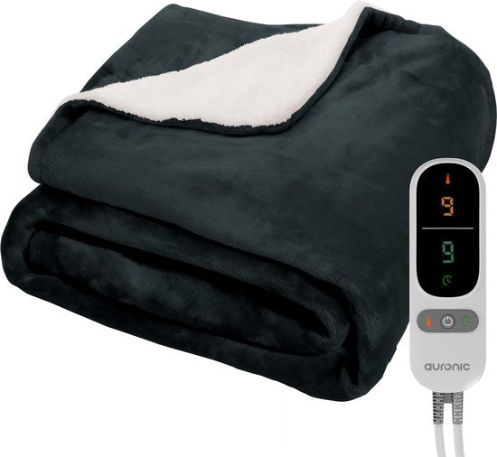 Auronic Electric Blanket - Wärmedecke - Sherpa Fleece - 9 Wärme- und Timer-Einstellungen - Decke - 180x130 - 1 Person - Anthrazit