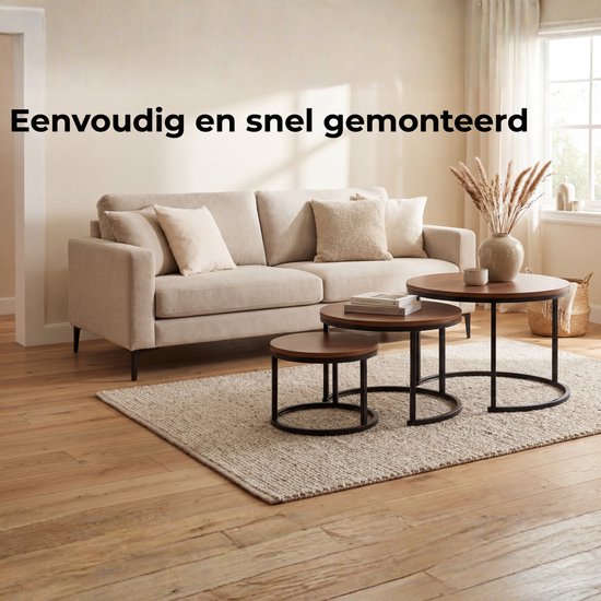Bayt Couchtisch - Couchtisch-Set - Runder Salontisch - Set 3 Stück - Beistelltisch - Couchtisch - Holz - Braun