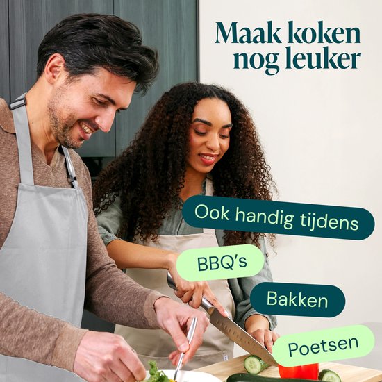 Castagnola-Küchenschürze – Wasser- und schmutzabweisend – Professionelle Kochschürze – BBQ-Schürze für Damen und Herren – Unisex – Verstellbare Schnalle – Extra große Taschen – Hellgrau