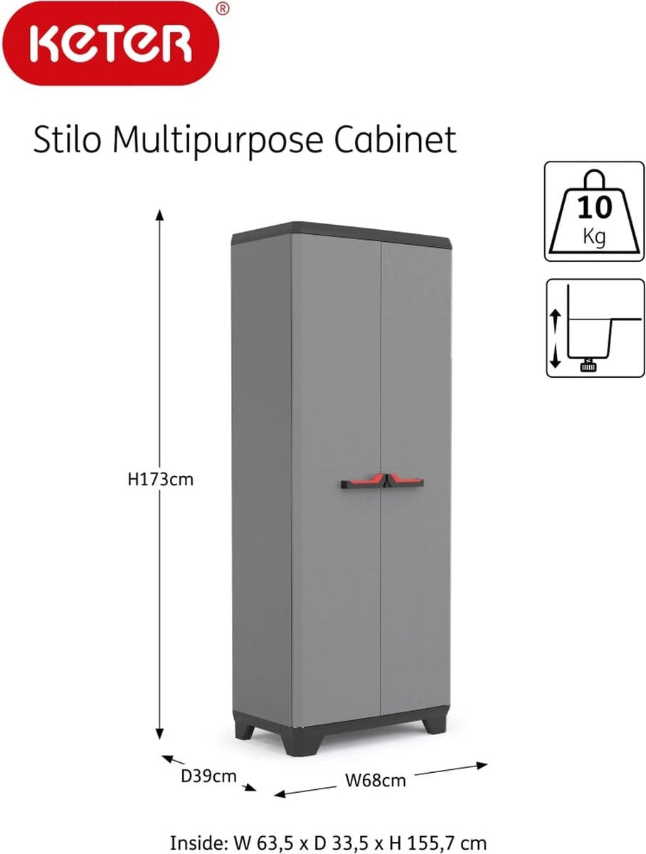 Keter Stilo Hochschrank - 3 Fachböden - 68x39x173 cm - Dunkelgrau/Schwarz