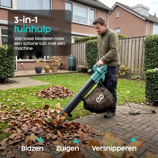 Infinity Goods Elektrischer Laubbläser und -sauger – 3500 W – Häckselfunktion – 45-Liter-Auffangbeutel – mit Kabel – 280 km/h Luftgeschwindigkeit