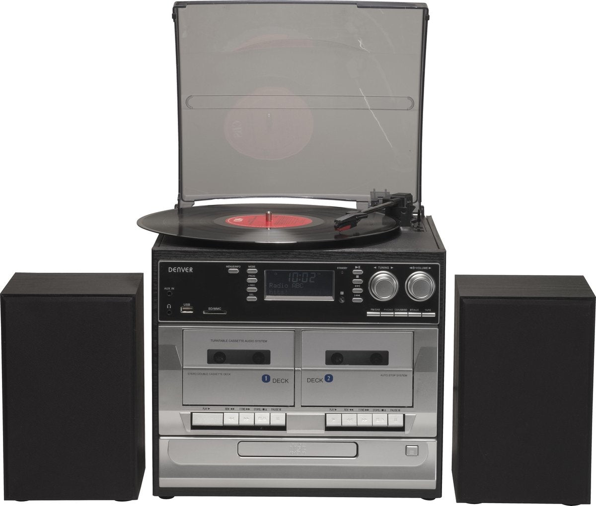 Denver MRD166 Retro-Schallplattenspieler - Mit Lautsprechern - DAB-Radio/CD-Player - Holz - Schwarz