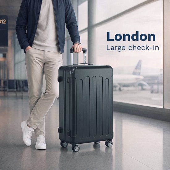 TRVLMORE Reisekoffer 110 l – Hartschalenkoffer aus ABS – 360°-Rollen – Zahlenschloss – Schwarz